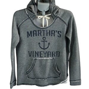 Ocean Drive Navy and White Striped Cowl Neck Long Sleeve W/Hoodie SzM